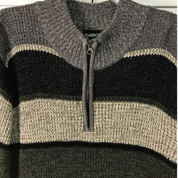 Carbon Quarter Zip Striped Cotton Knit Long Sleeve Sweater Tall XL - Picture 6 of 6